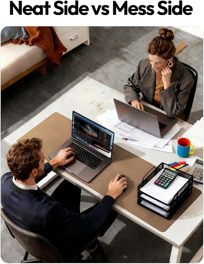 YSAGi Leather Desk Protector, Office Mat, Large Mouse Mat, Non-Slip PU Leather Blotter, Laptop Desk Mat, Waterproof Writing Pad for Office and Home(Shiny Bronze, 42" x 17.2")