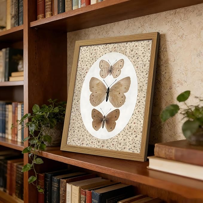 CXQILVER Vintage Framed Butterfly Canvas Wall Art,Natural Insect Illustration Prints Wall Decor, Antique Rustic Cottagecore Farmhouse Picture Painting Artwork for Bedroom Bathroom Living Room 12x16in