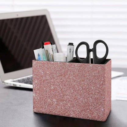 Niapessel Pencil Holder for Desk, Rose Gold Pink Glitter Pattern Print Pen Holder Storage Desktop Pen Organizer Desk Pencil Organizer Makeup Brush Holder for Office School College Leather