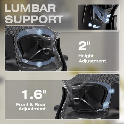 ELABEST X100 Ergonomic Mesh Office Chair, Big and Tall Hone Desk Chair with 5D Flip-Up Arms, Adjustable 3D Lumbar Support,Gaming & Executive Computer Chairs for Long Hours, Padded Seat