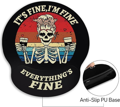Ergonomic Mouse Pad with Wrist Support, Gothic Skull Skeleton Mouse Pad with Wrist Rest, Gaming Mousepad with Non-Slip Pain Relief PU Base, Cute Mouse Pad for Desk Accessories Office Supplies Decor