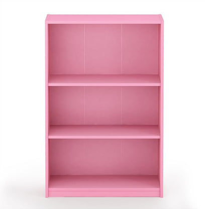 Furinno JAYA Book Shelf, 3-Tier Bookshelf, Bookcase with Adjustable Shelves, 9.5 x 24.5 x 40.3, for Organization and Storage, for Living Room, Bedroom, Home Office, Pink
