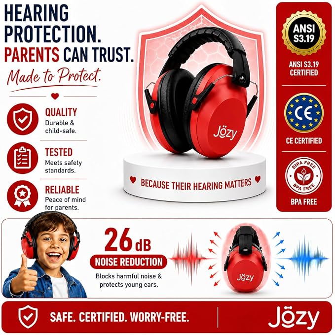 Jozy Noise Canceling Headphones for Kids, SNR 26dB Ear Protection for Autism, Sound Proof Sensory Muffs for Hearing, Concerts