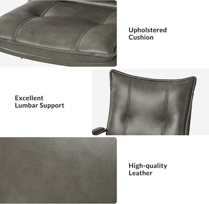 HULALA HOME Faux Leather Home Office Desk Chair, Adjustable Swivel Computer Chair with Sliver Legs and Arms, Comfy Upholstered Task Chair(Grey)