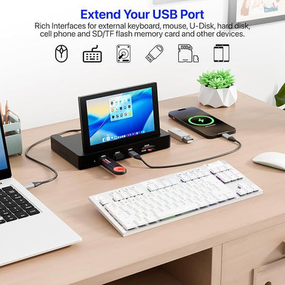 KOGODA 5-inch Mini Monitor for Raspberry Pi Mac mini, HUB & Speakers Combo, Type-C One-Cable Connection, IPS Portable Screen for PC Monitoring, Gaming/Streaming/AIDA64 DIY Partner