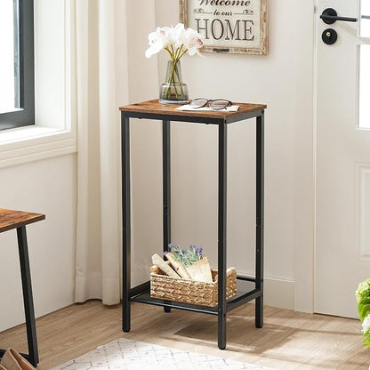 HOOBRO Tall Side Table, Industrial End Telephone Table with Adjustable Mesh Shelves, Small Tall Nightstand for Living Room, Bedroom, Entryway, Office, Rustic Brown and Black BF03DH01