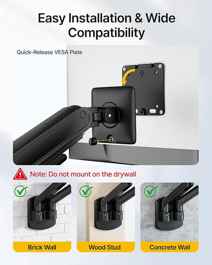 monTEK Dual Monitor Wall Mount for 17 to 40inch Screen, Heavy-Duty Holds up to 26.4lbs,Adjustable Full Motions Mechanical Spring Arm, VESA 75x75/100x100,Black