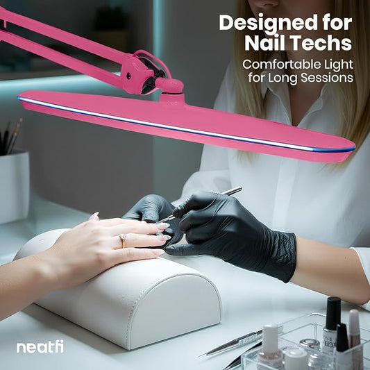 Neatfi XL 2,200 Lumens 24W LED Desk Lamp – 23” Wide Shade | Dimmable Eye-Caring Task Light | Adjustable Arm | Home Office, Study, Crafts & Nail Tech (Pink, Non-CCT with Clamp)