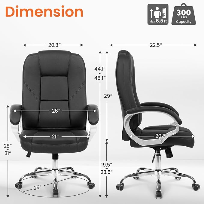 NEO CHAIR Office Desk Ergonomic Gaming Computer Chair High Back Adjustable PU Leather with Lumbar Support, Swivel Rolling Wheels, Executive Managerial Task Chair (Jet Black)