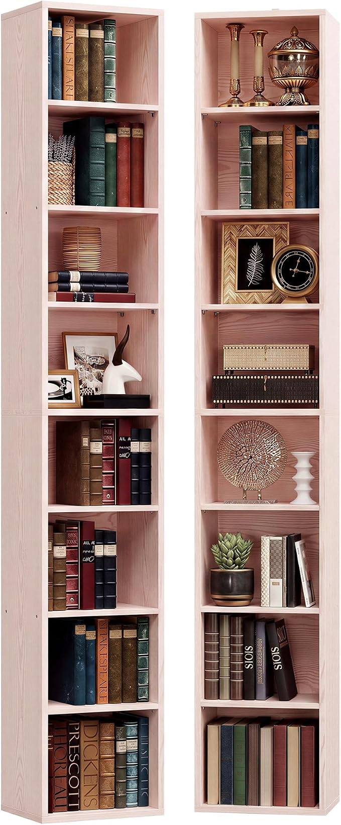 IRONCK Tall Narrow Bookshelf 8 Tiers 71in Set of 2, Compact Corner Bookcase, Easy to Match for Living Room, Office, Study, Bedroom