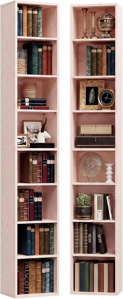 IRONCK Tall Narrow Bookshelf 8 Tiers 71in Set of 2, Compact Corner Bookcase, Easy to Match for Living Room, Office, Study, Bedroom