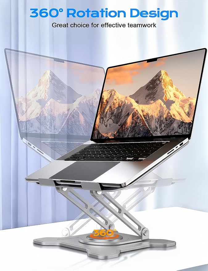 JCZT Adjustable Laptop Stand, 360° Rotating Base Ergonomic Computer Stand, Foldable Laptop Stand for Desk for Office Home Fits Compatible with MacBook Pro Air (10-16") - Gray