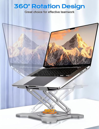 JCZT Adjustable Laptop Stand, 360° Rotating Base Ergonomic Computer Stand, Foldable Laptop Stand for Desk for Office Home Fits Compatible with MacBook Pro Air (10-16") - Gray