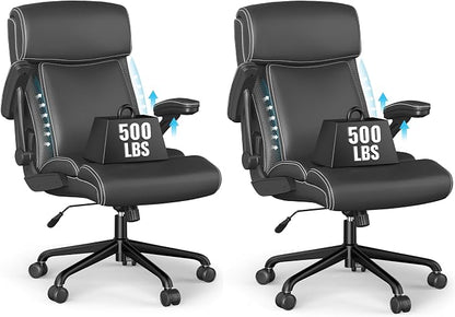 ralex-chair 2Pack Executive Office Chair, Big and Tall, 500lbs Capacity, Ergonomic, High Back, Leather, Flip-up Armrests, Adjustable Height