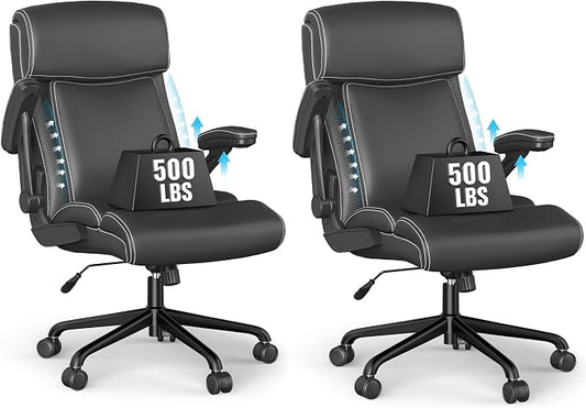 ralex-chair 2Pack Executive Office Chair, Big and Tall, 500lbs Capacity, Ergonomic, High Back, Leather, Flip-up Armrests, Adjustable Height