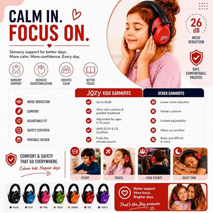 Jozy Noise Canceling Headphones for Kids, SNR 26dB Ear Protection for Autism, Sound Proof Sensory Muffs for Hearing, Concerts