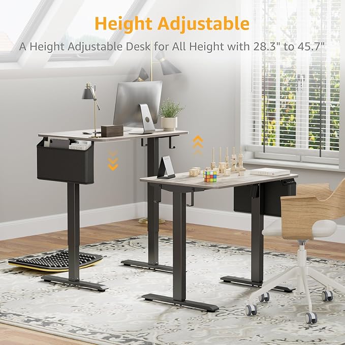 KLUVIS Grey Small Electric Standing Desk - 32 Inch Narrow Small Adjustable Stand Up Desk for Writing Study Work, Mini Sit to Stand Desks Workstation for Adult Boys Girls Bedroom Home Office