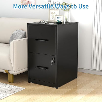 2 Drawer File Cabinet with Lock, Metal Vertical File Cabinets for Home Office, Office Furniture for Organization Hanging Legal/Letter/A4, Office File Cabinet Storage Cabinet, Require Assembly, Black