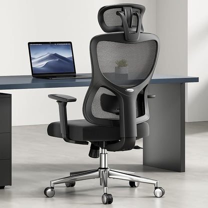 Soohow Ergonomic Office Chair,Mesh Desk Chair with Adjustable Lumbar Support and Headrest,Comfy Computer Chair with 3D Armrest Recling Swivel Chair for Home and Office, Black & Black