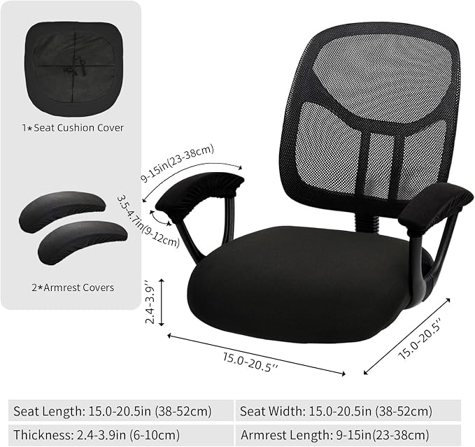 Stretchable Desk Office Chair Seat Cushion Covers with Armrest Covers - Universal Spandex Computer Chair Slipcover - Removable Washable Cushion Protectors for Dogs, Cats, Pets (Purple)