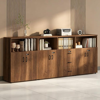 File Cabinet with Password Lock, Wood Lateral Filing Cabinet for Letter/A4 Files, 3 Drawer with Door, Printer Stand with Open Shelves for Home Office