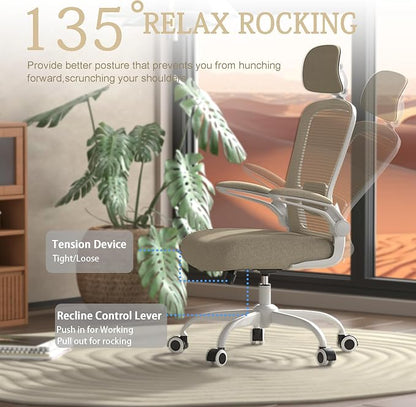 Mimoglad Office Chair, High Back Ergonomic Desk Chair with Adjustable Lumbar Support and Headrest, Swivel Task Chair with flip-up Armrests for Guitar Playing, 5 Years Warranty