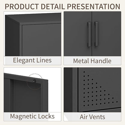 Metal Storage Cabinet,Storage Locker Cabinet with Shelves 2 Door Lockable Cabinet Black Locking Tool File Cabinet Sideboard for Office, Garage, Bathroom