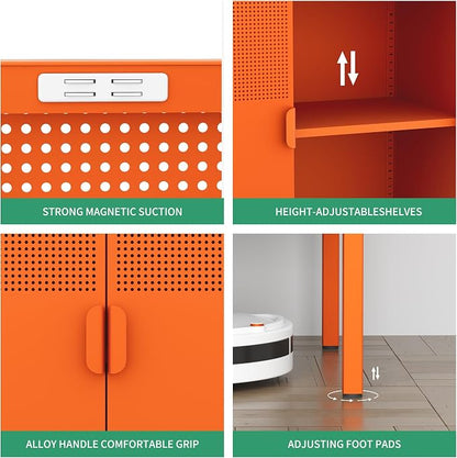 Chshin Metal Storage Cabinet,Kitchen Pantry Storage Cabinet,Metal Sideboard with 2 Doors and 2 Adjustable Shelves,Orange Locker Cabinet for Home,Bathroom,Hallway,Office,Dining Room