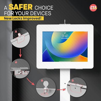 CTA Digital Thin Tall Floor Stand Standing 360 Degree Kiosk Display Tablet Holder with Charger Access & Lock for iPad 11 (A16)-Pro 11-inch M4 Air 11-inch M3- iPad 10th Gen - Galaxy Tab & More Tablets