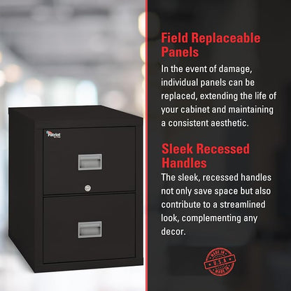 FireKing Patriot 2P1831-CBL Insulated UL Class 350 one-Hour Fire Rated Vertical Filing Cabinet with 2 Drawers, Deep Letter Size, 31-9/16" Length x 17-3/4" Width x 27-3/4" Height, Black