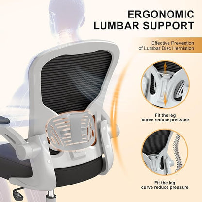 Office Chair, Ergonomic Desk Chairs 330LBS Capacity High Back Mesh Computer Chair with Flip-up Armrests, Comfy Work Chair with Adjustable Lumbar Support