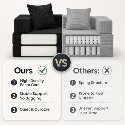 COMAX Futon Sofa Bed, 4‑in‑1 Convertible Sofa Bed, Folding Boneless Couches | Boneless Couch for living room, Fold Out Small Foldable Loveseat Floor Sleeper Mattress Lounge Space‑Saving, Black