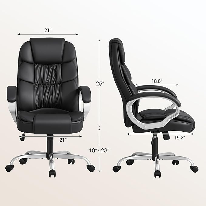 Homall Office Chair High Back Computer Desk Chair, PU Leather Adjustable Height Modern Executive Swivel Task Chair with Padded Armrests and Lumbar Support (Black)