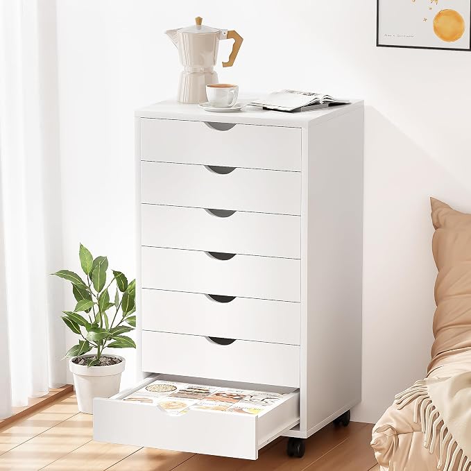 Simple Deluxe 7 Drawer Chest, Storage Cabinet Dressers with Wheels, Dressers Storage Cabinets, Office File Cabinet,White