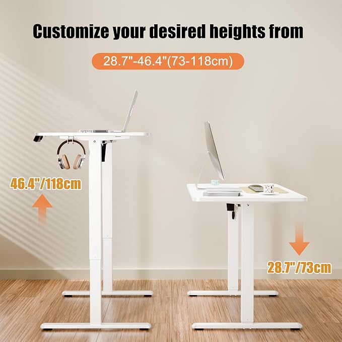 ERGOMAKER Electric Standing Desk, 63" x 23.6" Height Adjustable Sit Stand Desk with Splice Board for Home Office, Computer Desk Memory Preset (White Frame, White Desktop)