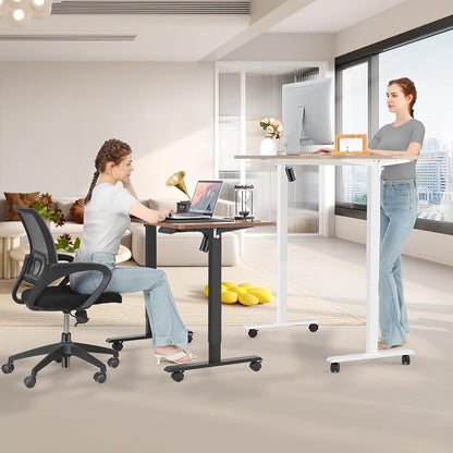 55 x 24 in Electric Standing Desk Adjustable Height, Sit Stand Home Office Rolling Computer Desk with 35 x16 in Mouse Pad, Wheels and Hooks，27''-46'' Lifting Range Stand up Desk(Brown)