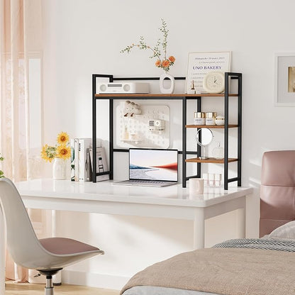 Snughome Desk Shelf, 38.6" Desktop Organizer Shelf, Desk Hutch for Computer Monitor, 4 Tier Desk Display Rack, Wood Desktop Bookshelf Storage Rack for Home Office Dorm, Rustic Brown | Desktop Organizer Shelf