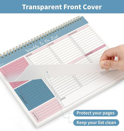 104 Pgs Weekly To Do List Notepad, 52 Duplex-Printed Undated Sheets 100 GSM（8.5"×11") Weekly Desk Planner For Work Home School Office Desk Accessories Supplies & Goal Setting Tasks - Blue