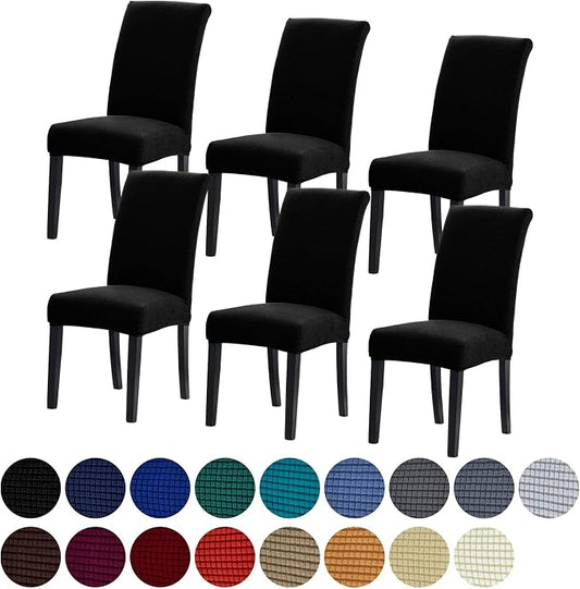 Stretch Chair Covers for Dining Room Set of 6, Removable Washable Dining Room Chair Covers, Dining Chair Slipcovers Seat Protector, Great for Home Upholstery and Banquet (Black, 6 Pack)
