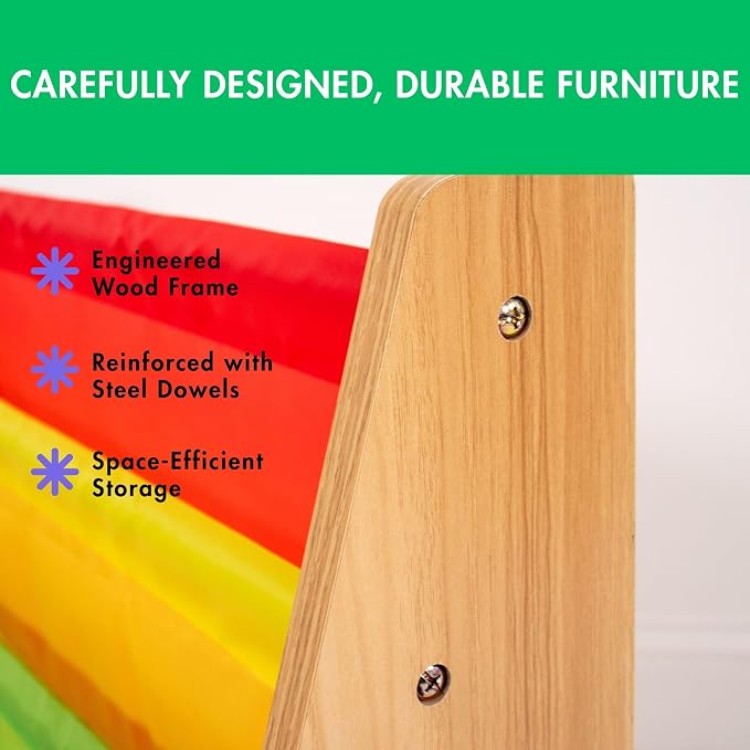 Humble Crew 4-Tier Kids Bookshelf, Natural Wood/Rainbow - Premium Book Shelf for Kids Rooms with Four Deep Pockets - Toddler Sling Book Rack with Deep Sleeves, Nursery Bookcase Organizer