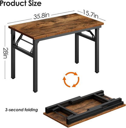 Need Office Computer Desk -35.8 L Sturdy and Heavy Duty Folding Laptop Table,Writing Table/Home Office Desk/Sewing Table, No Assembly Required, Rustic Brown & Black Frame
