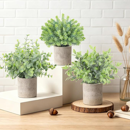 ZAIYW 3 Pack Small Fake Plants, Mini Potted Artificial Greenery Plants, Desk Plant Eucalyptus Rosemary for Indoor Home Office Table Shelf Farmhouse Bathroom Decor (Sage Green)