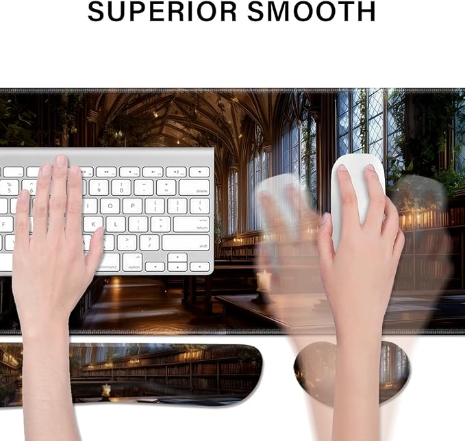 Desk Pad and Keyboard Wrist Rest, Large Mouse Pad + Keyboard Pad+Mouse Wrist Support, Non-Slip Desk Mat Protector for Office, Home 31.5×11.8 Inches Cathedral