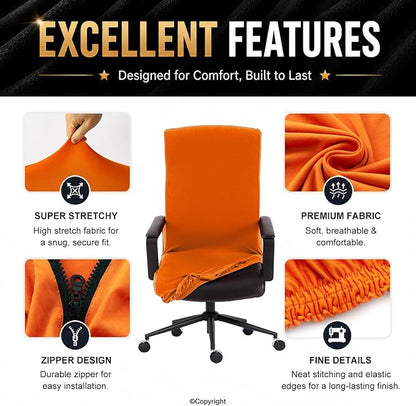 Stretch Computer Office Chair Cover with Durable Zipper - Universal Washable Removable Spandex Rotating Boss Chair Slipcovers - Anti-dust Soft Desk Chair Seat Protector for Dogs, Cats, Pets (Orange)