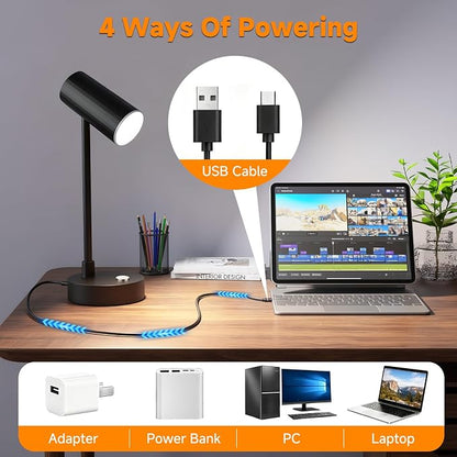ShineTech LED Desk Lamp for Home Office, Dimmable Table Lamp with 3 Color Modes & Adjustable Brightness, USB-C Port, Touch Control, Eye-Caring Reading Lamp for Bedside, Study, Work