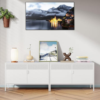 Chshin Metal Storage Cabinet with Doors,White Accent Cabinet,Metal Locker Storage Cabinets,2 Door TV Media Stand with Removable Shelves for,Home,Office,Entryway,Living Room