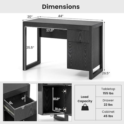 Giantex Computer Desk with Drawer & Storage Cabinet, Wooden Home Office Desk, Modern Executive Laptop PC Table Computer Workstation, Study Writing Desk for Home Office, Bedroom, Living Room