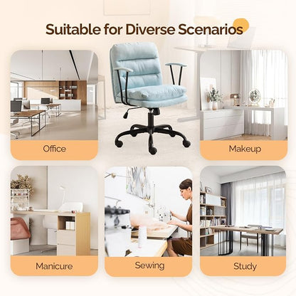 VINGLI Comfortable Office Desk Chairs with/No Wheels,Dual-Base,Removable Armrests,Adjustable Comfy Rolling Swivel Computer Task Nail Chair for Office,Sewing,Makeup Vanity,Teen,Linen Fabric,Mint Green