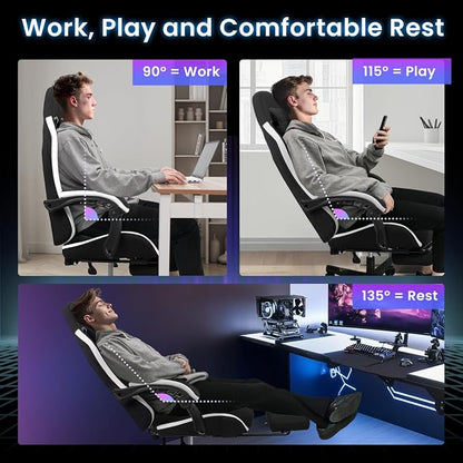 N-GEN GAMING Gaming Chair Video Game Computer Office Desk Use Ergonomic Reclining Backrest Adjustable Armrests Lumbar Support Footrest High Density Foam Breathable Fabric Heavy Duty Base (Black)