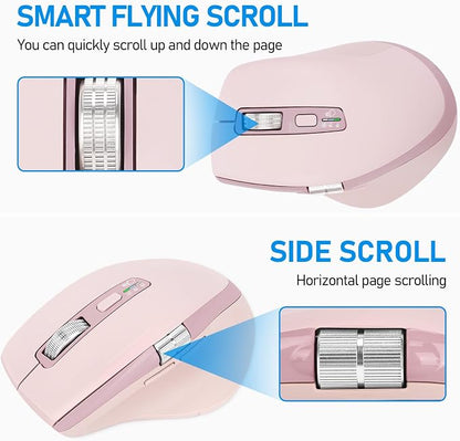 INFINMIND Wireless Bluetooth Side Scroll Mouse with Multi-Device, Ergonomic Computer Mice with Smart Flying Scroll, Quiet Click for Computer, Laptop, iPad, Tablet, MacBook (Pink)